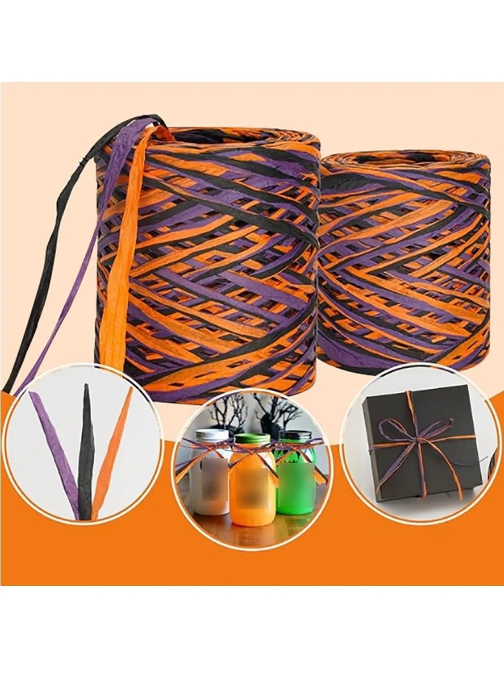 Rolls 150 m x 5 mm Halloween Raffia Paper Ribbon Gift Wrapping Raffia Twine nwt